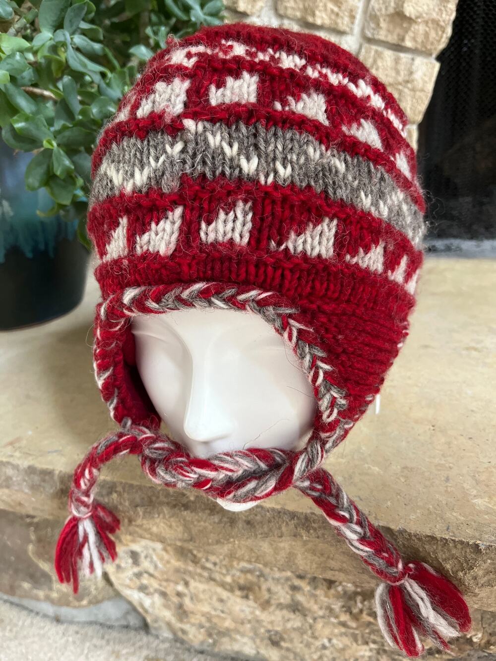 Everest Designs Sherpa EarFlap Red Beanie with Chin Ties Made in Nepal